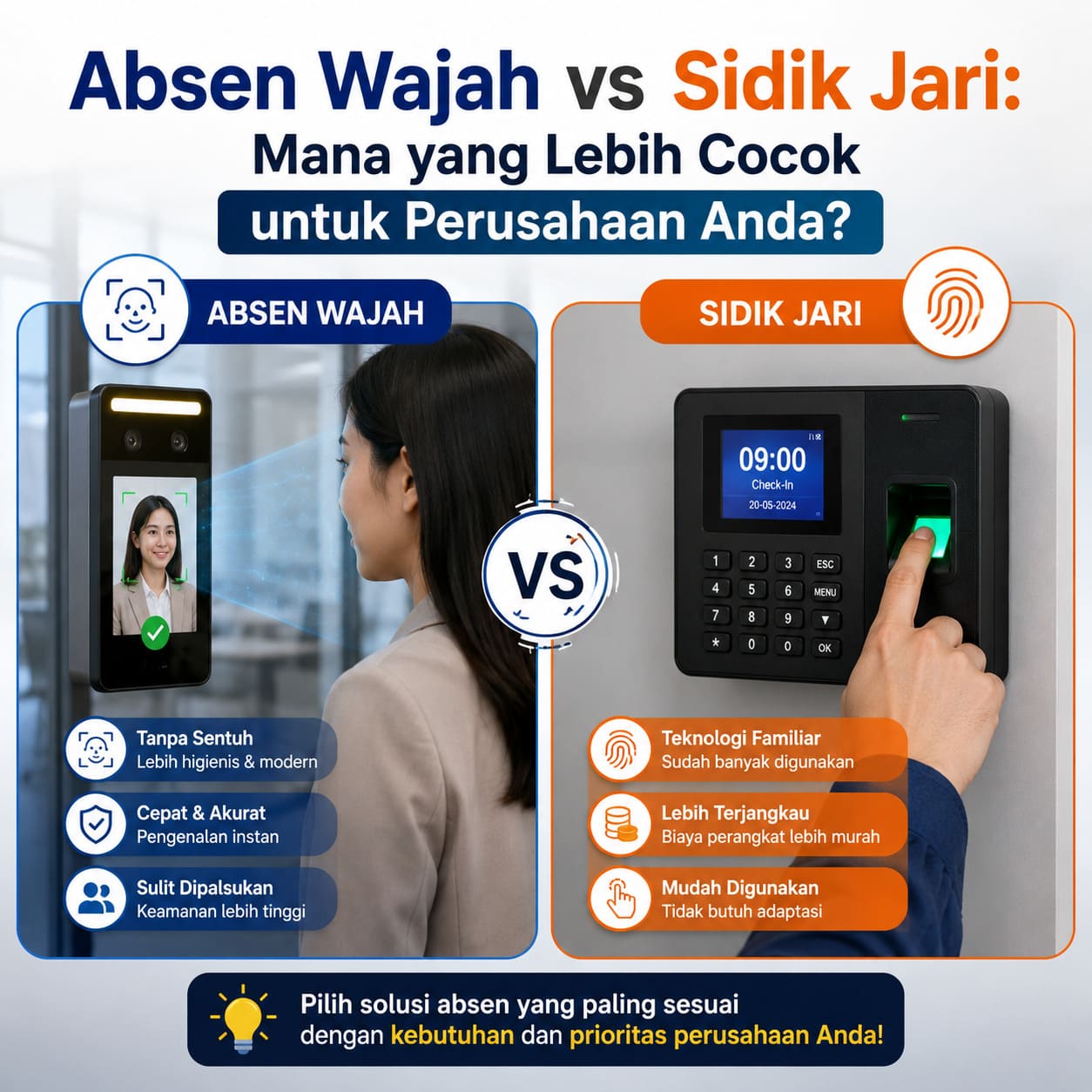 Perbandingan absen wajah vs sidik jari untuk sistem presensi perusahaan
