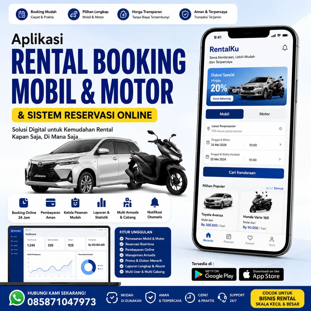 Aplikasi Rental Booking Mobil Motor & Sistem Reservasi Onlin
