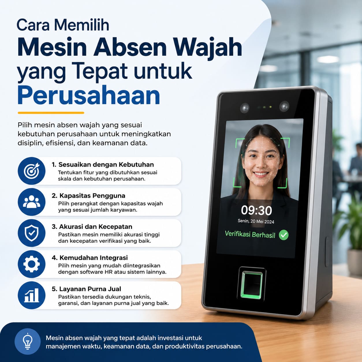 Panduan cara memilih mesin absen wajah yang tepat untuk perusahaan