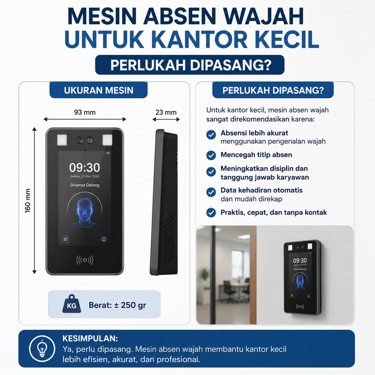 Mesin absen wajah untuk kantor kecil dengan sistem sederhana